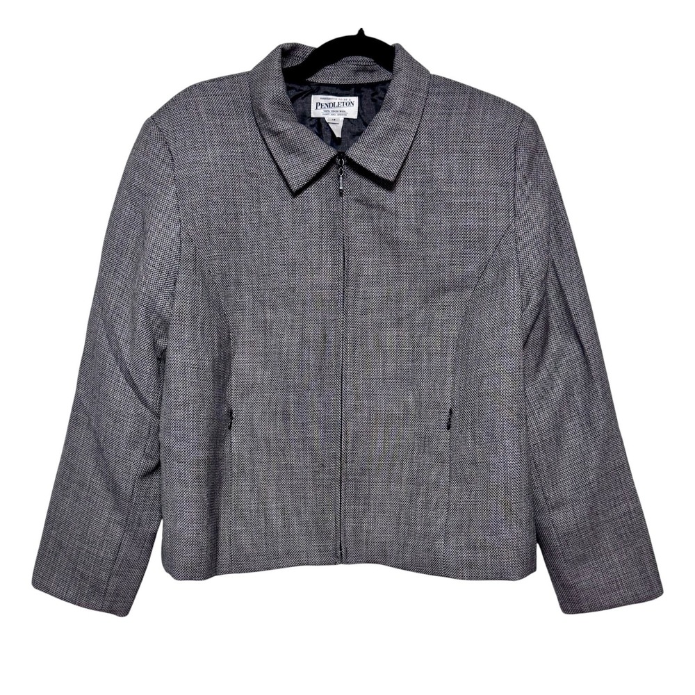 Pendleton Dark Academia Officecore Zip Jacket Women Size 16 Quiet Luxury Career
